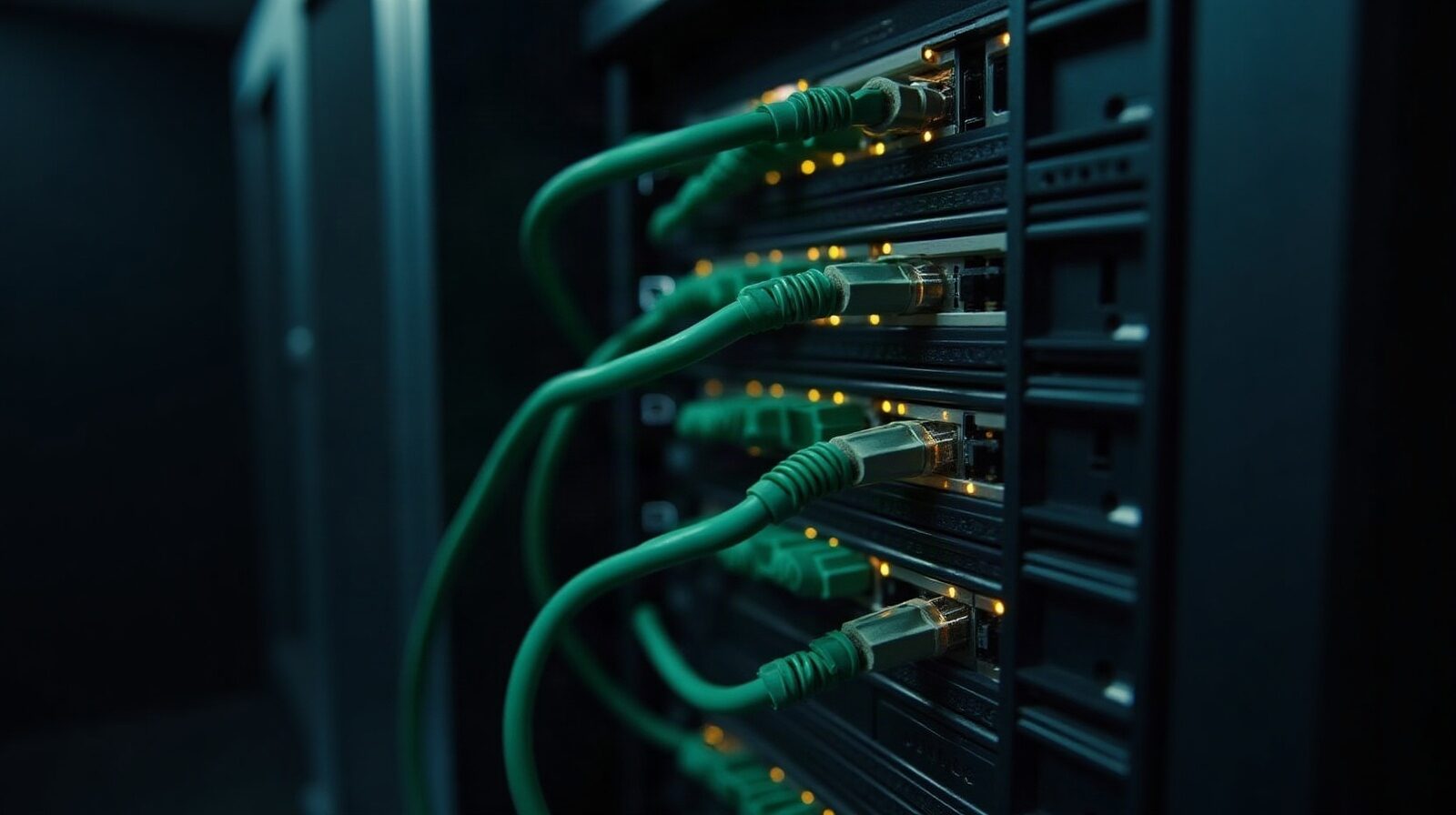 Baie de stockage avec disques durs insérés et voyants verts allumés dans une salle technique